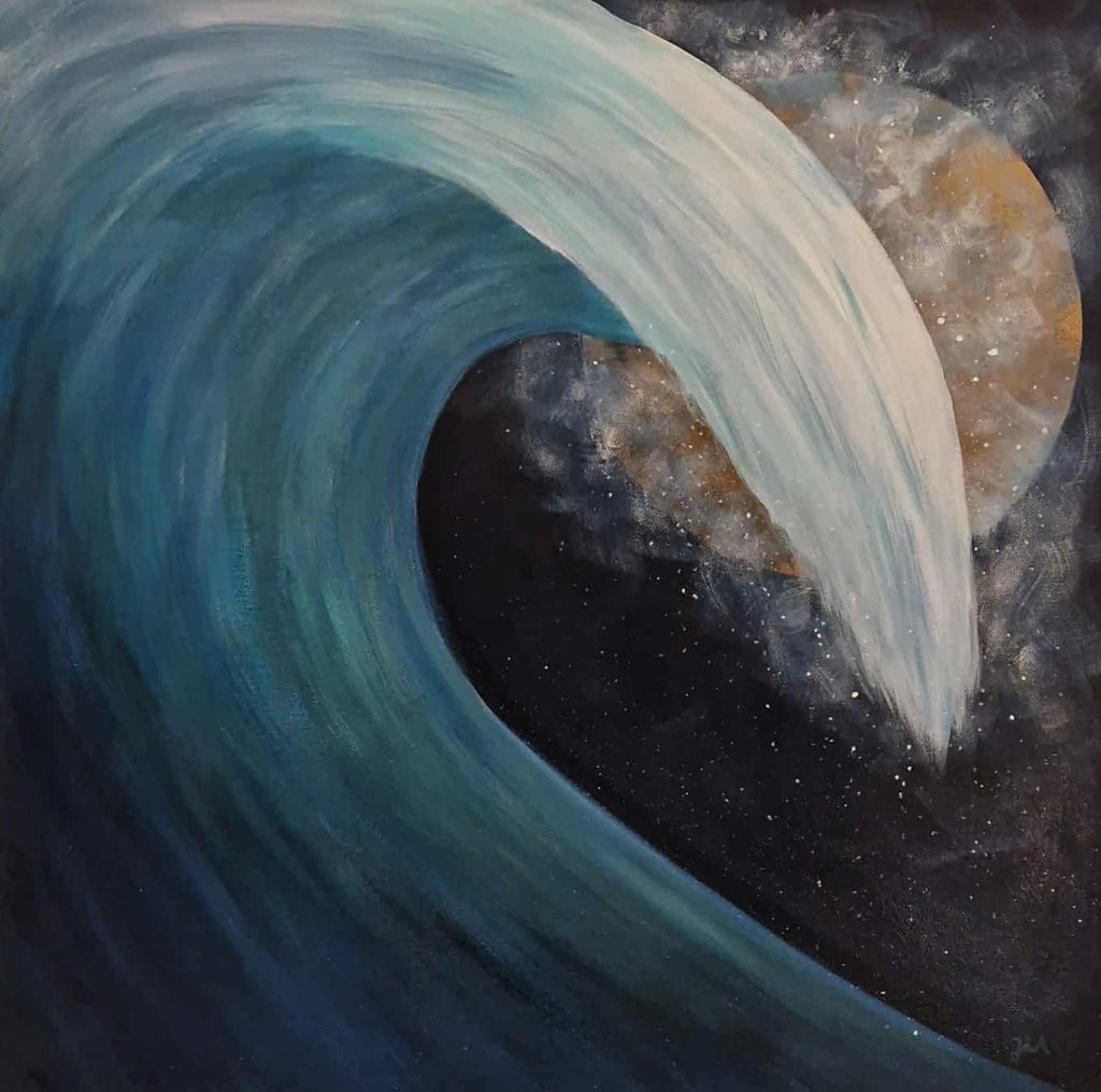The Wave of Life signert kunst print 60x60 cm – bølge i måneskinn av JL Abrahamsen