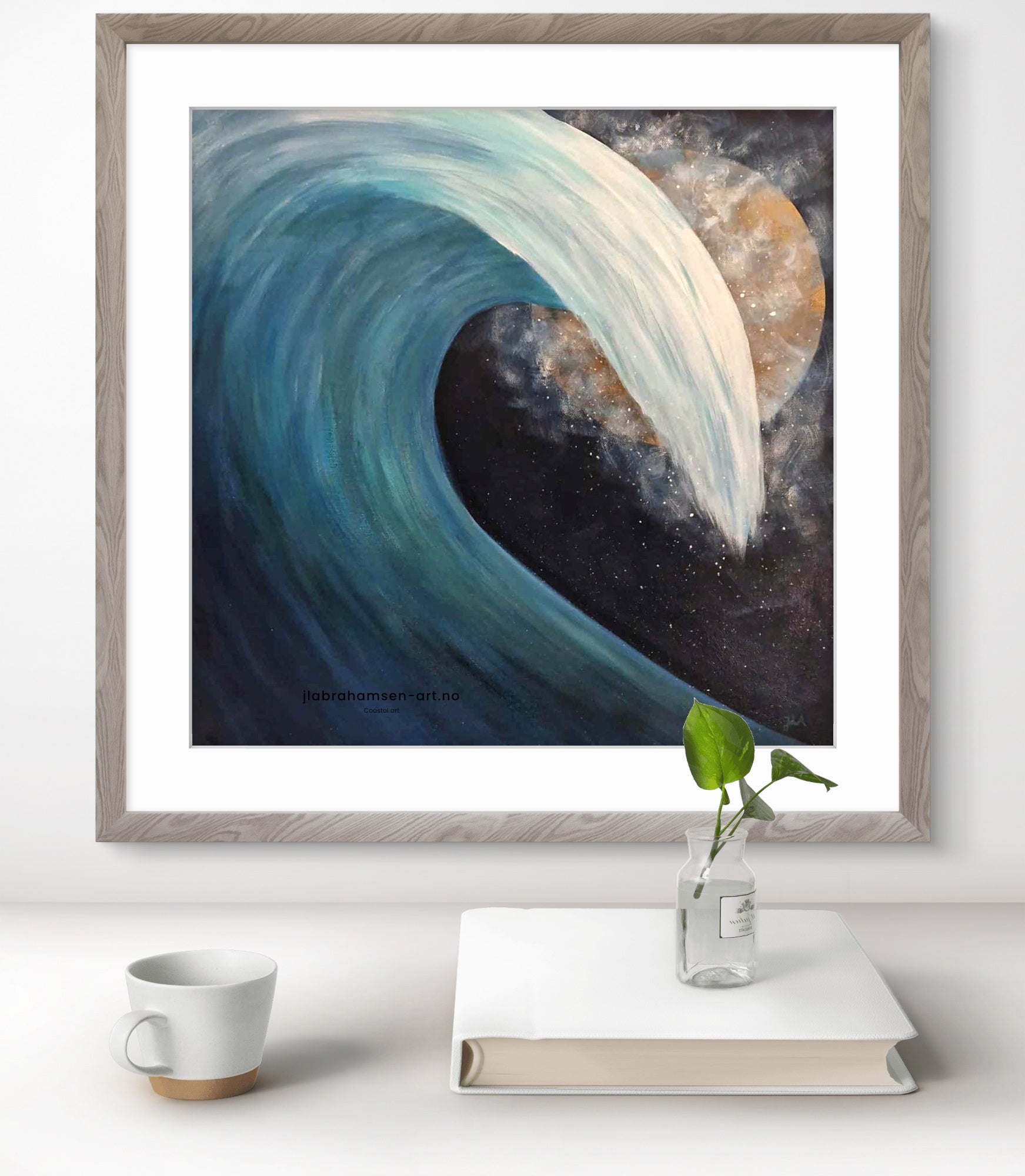 The Wave of Life signert kunst print 60x60 cm – bølge i måneskinn av bergensk kunstner JL Abrahamsen