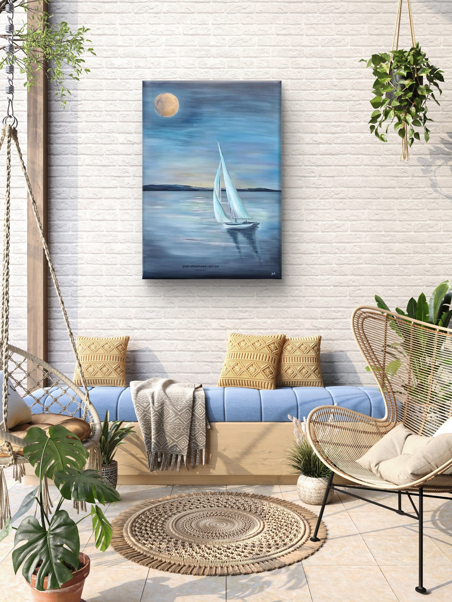 Summer Nights akrylmaleri av JL Abrahamsen – maritim kunst til stuen