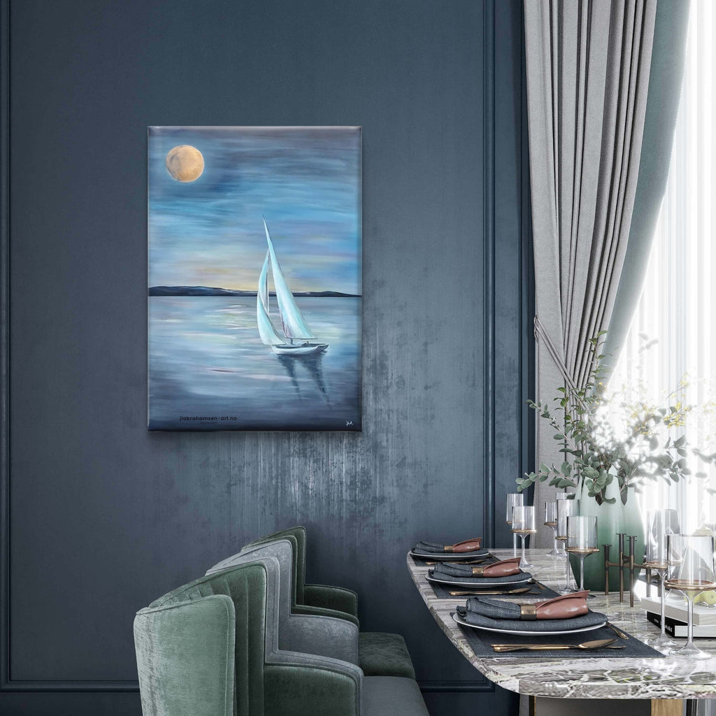 Summer Nights akrylmaleri av JL Abrahamsen – maritim kunst til blå rom