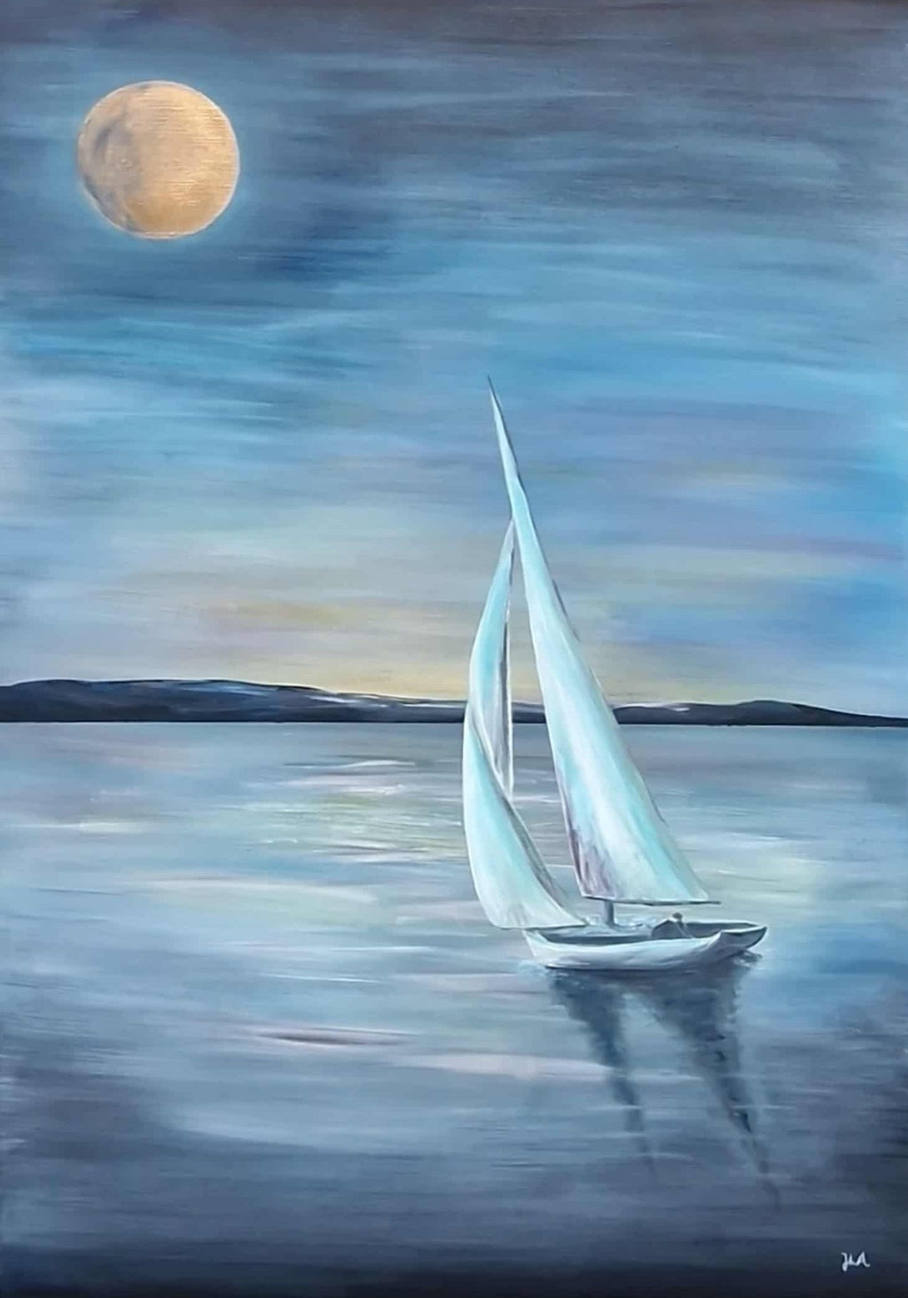 Summer Nights akrylmaleri av JL Abrahamsen – maritim original kunst
