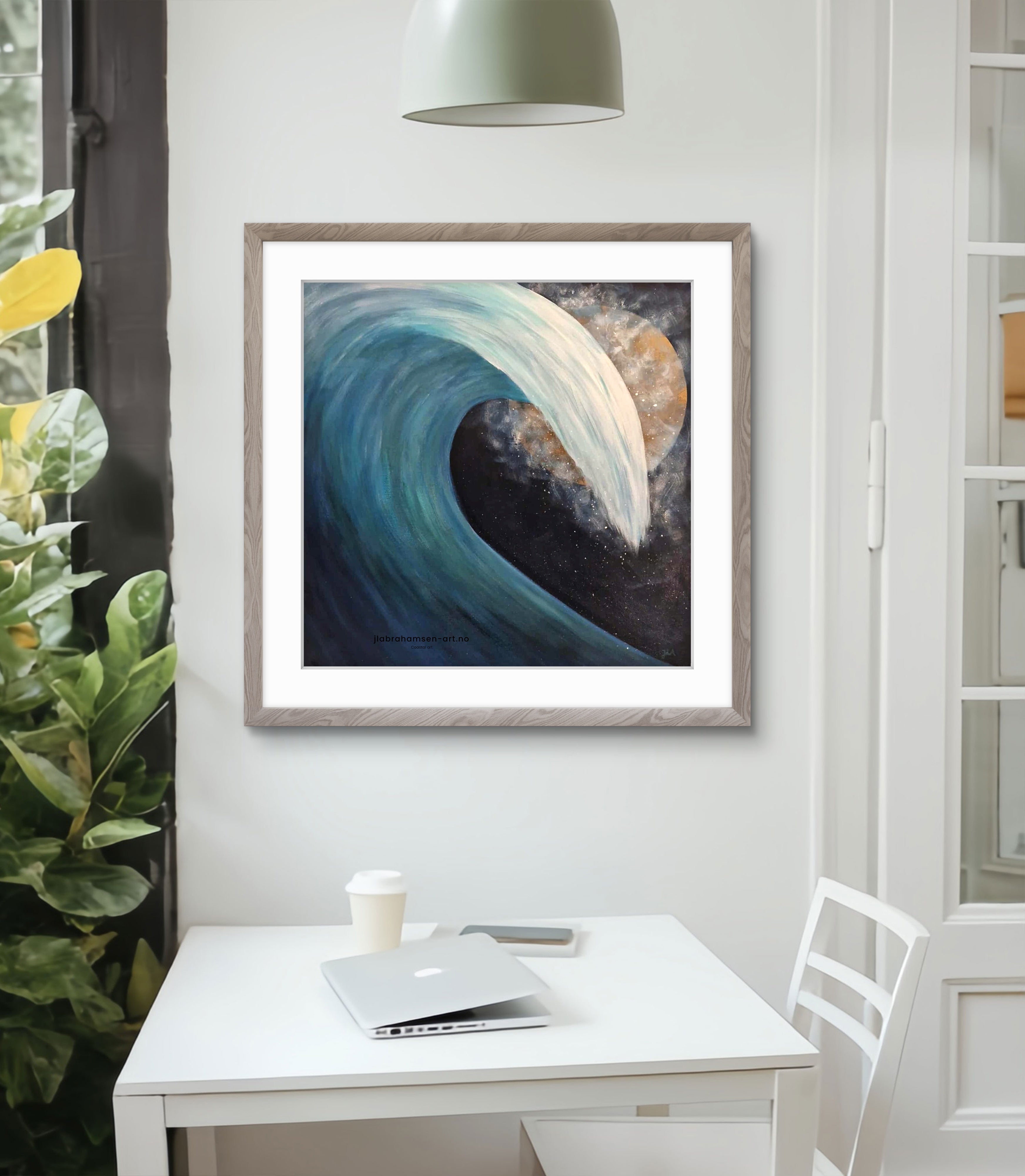 The Wave of Life signert kunst print 60x60 cm – bølge i måneskinn av JL Abrahamsen, norsk maritim kunst