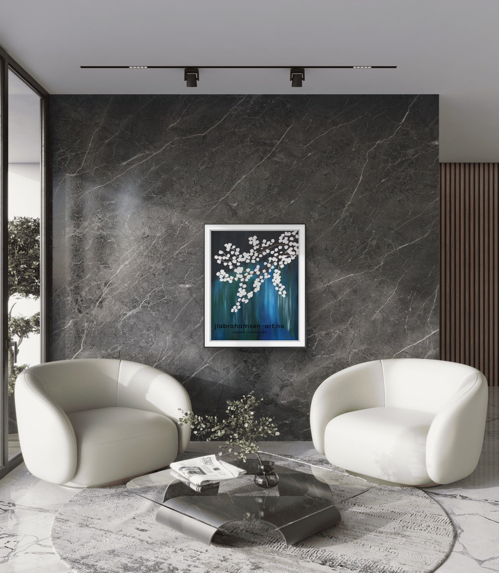 Signert kunstprint "Cherry Blossom" 50x70 cm av JL Abrahamsen – kirsebærblomster i blomstring, nordisk kunst. Calm art and domestic rituals