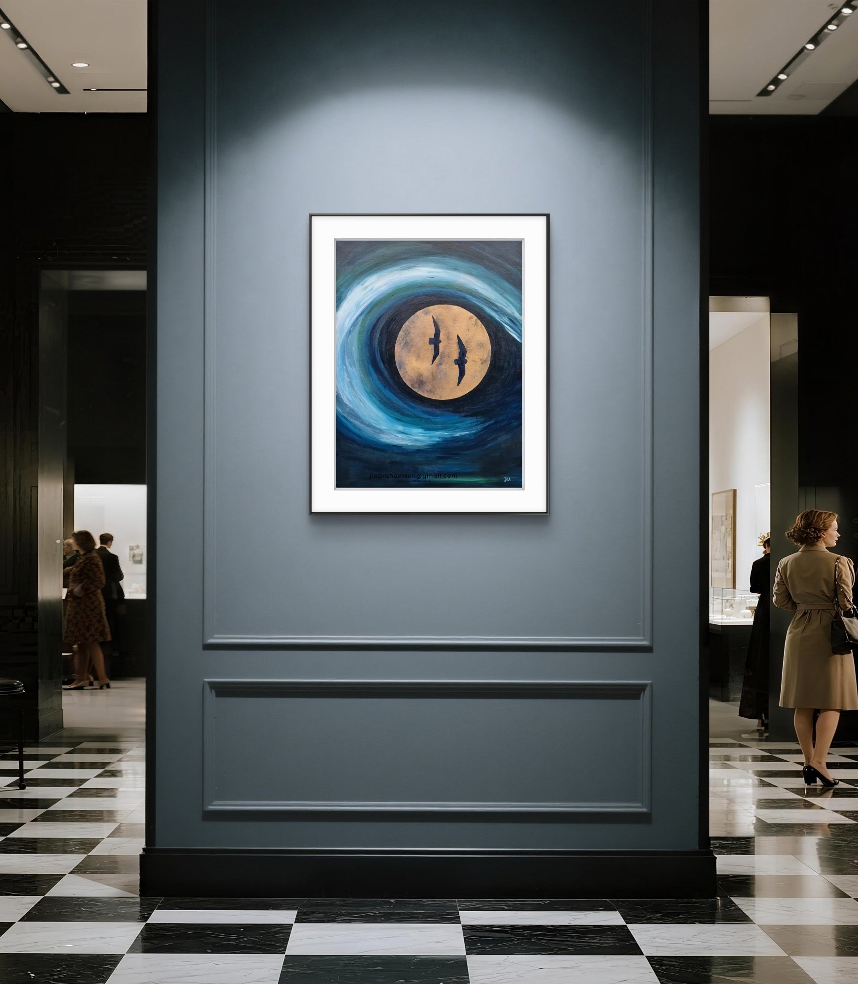 Kunst print 60 x 80 cm av JL Abrahamsen – abstrakt realisme som gir ro til hjemmet, nordisk blå kunst