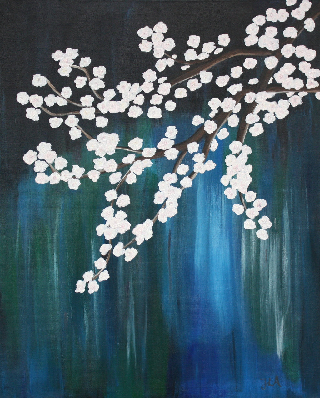 Signert kunstprint "Cherry Blossom" 50x70 cm av JL Abrahamsen – kirsebærblomster i blomstring, nordisk kunst. Calm art and domestic rituals