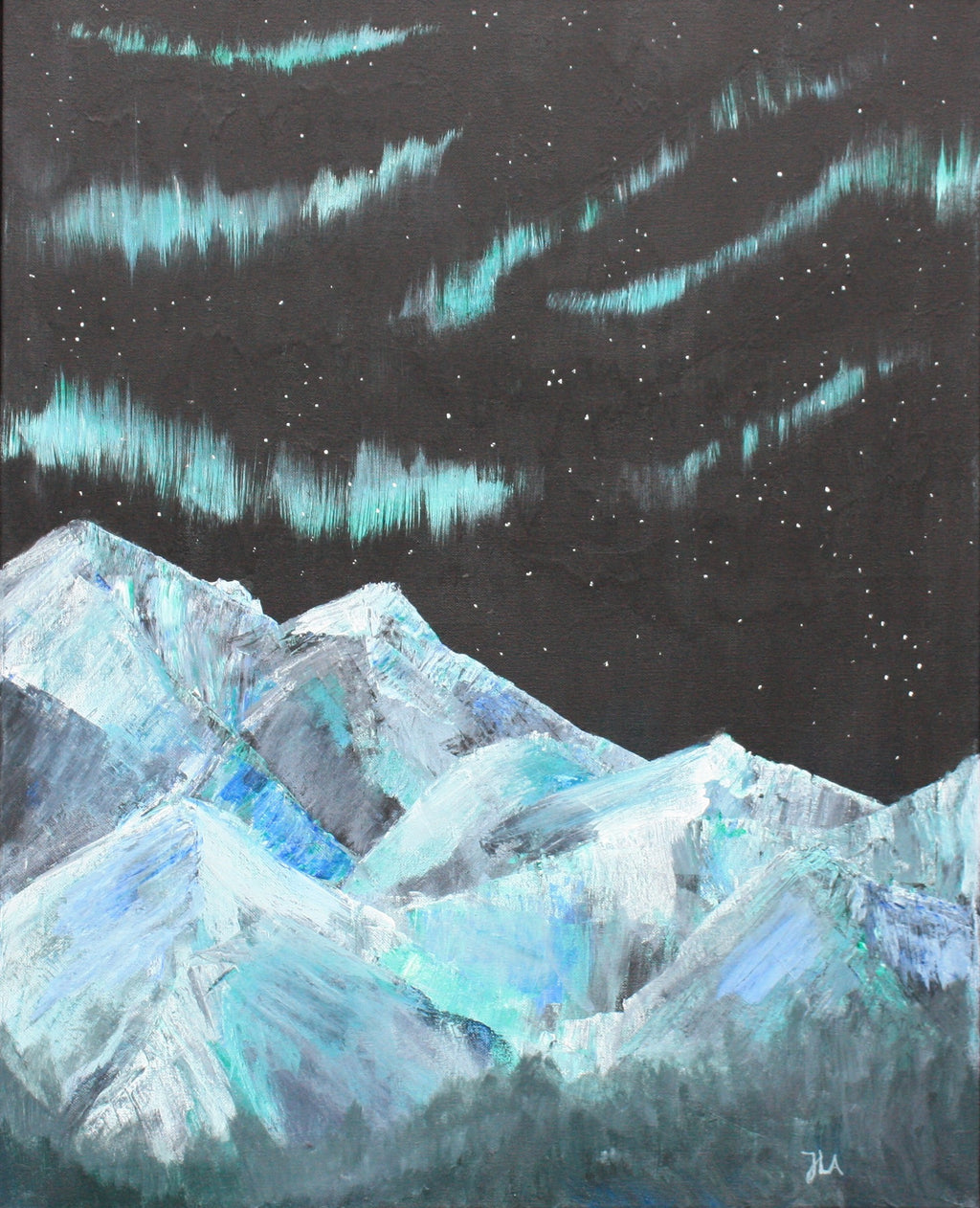 Signert kunstprint "Nordic Lights" 50x70 cm av JL Abrahamsen – nordlys over nordisk landskap, cool and calm art